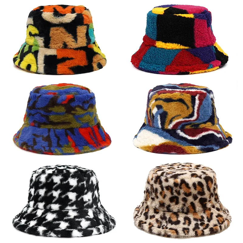 Snapback Hat Flat - 2024New Winter Bucket-Hats Fluffy Fur Men